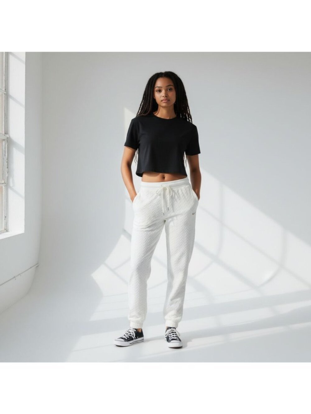 Nike Womens Textured White Joggers Size L With Bronze Swoosh Logo NEW